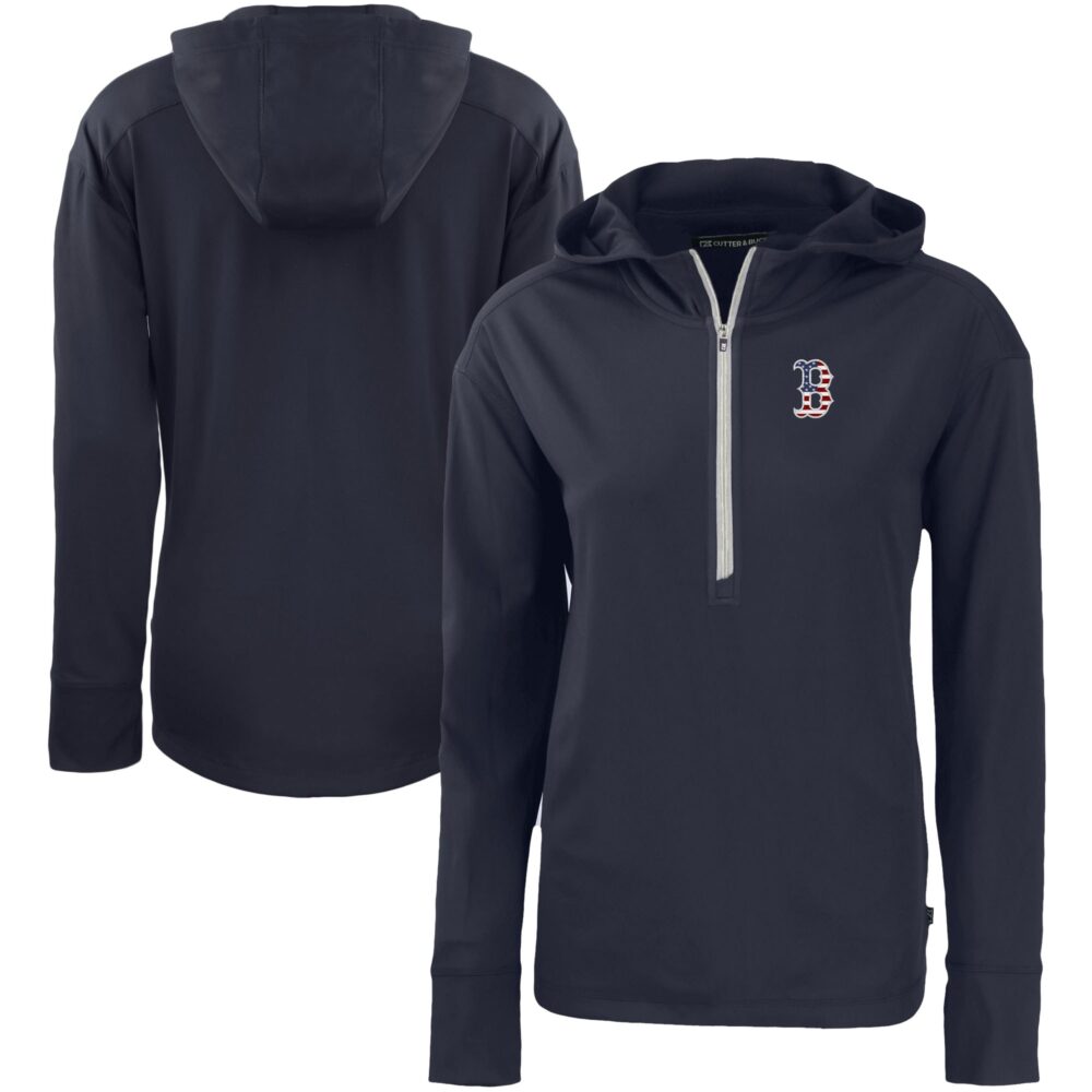 Women's Boston Red Sox  Cutter & Buck Navy Daybreak Eco Recycled Half-Zip Hoodie