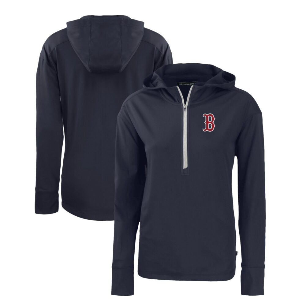 Women's Boston Red Sox  Cutter & Buck Navy Daybreak Eco Recycled Half-Zip Hoodie