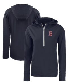 Women's Boston Red Sox  Cutter & Buck Navy Daybreak Eco Recycled Half-Zip Hoodie