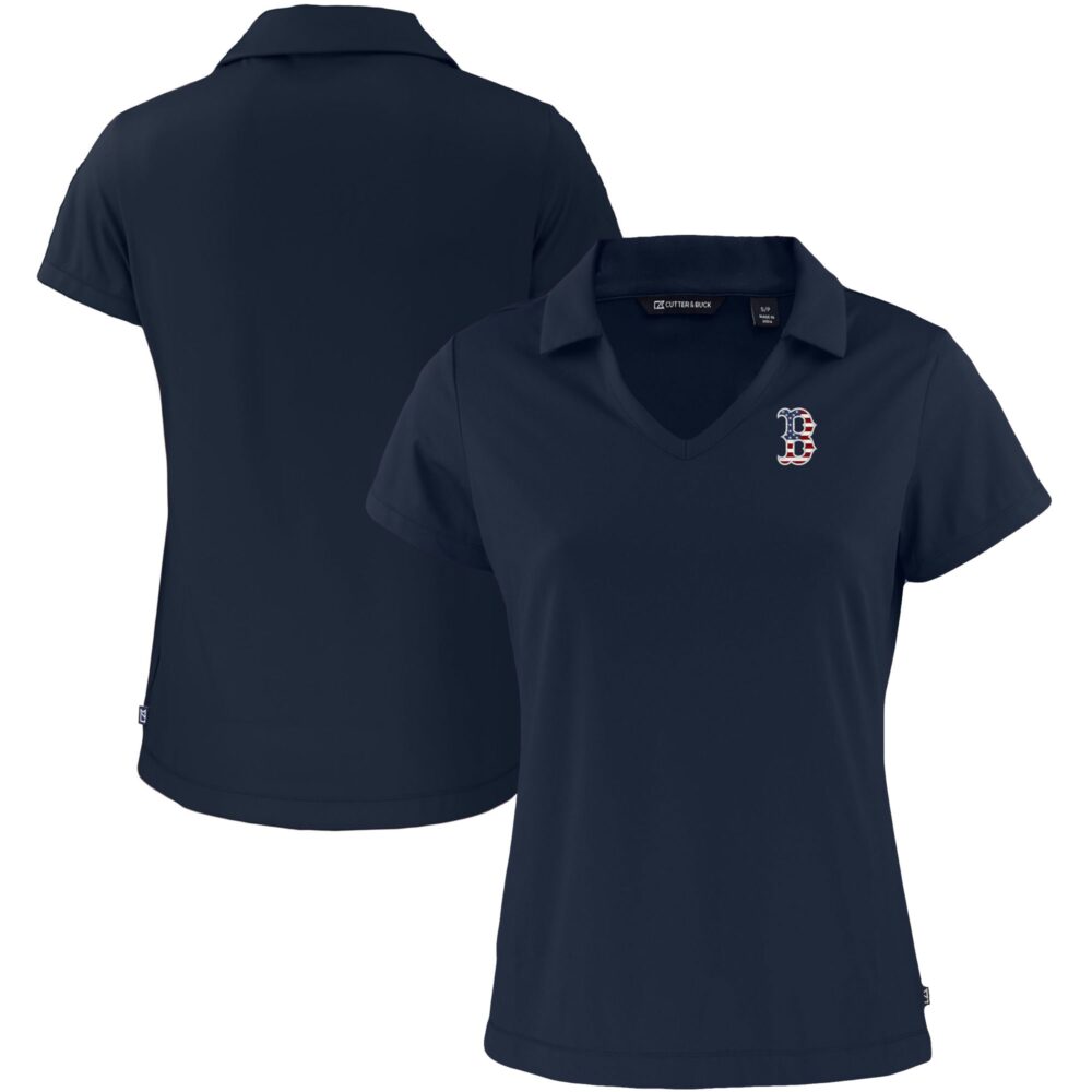Women's Boston Red Sox  Cutter & Buck Navy Daybreak Eco Recycled V-Neck Polo