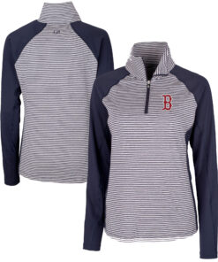 Women's Boston Red Sox  Cutter & Buck Navy DryTec Forge Tonal Stripe Half-Zip Top
