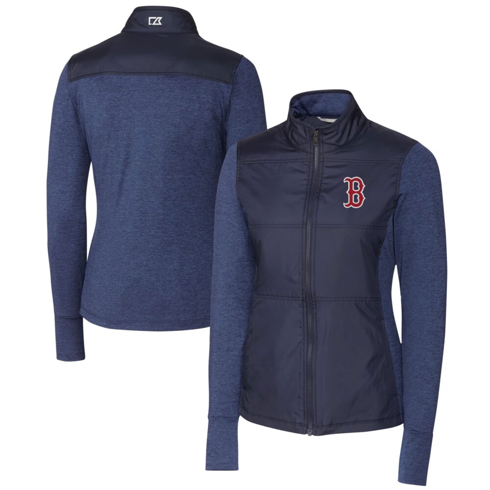 Women's Boston Red Sox  Cutter & Buck Navy DryTec Stealth Hybrid Quilted Full-Zip Windbreaker Jacket