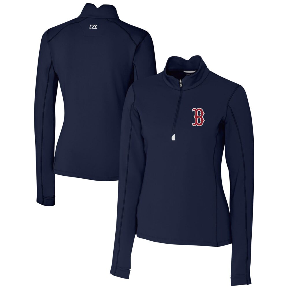Women's Boston Red Sox  Cutter & Buck Navy DryTec Traverse Stretch Quarter-Zip Pullover Top
