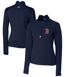 Women's Boston Red Sox  Cutter & Buck Navy DryTec Traverse Stretch Quarter-Zip Pullover Top