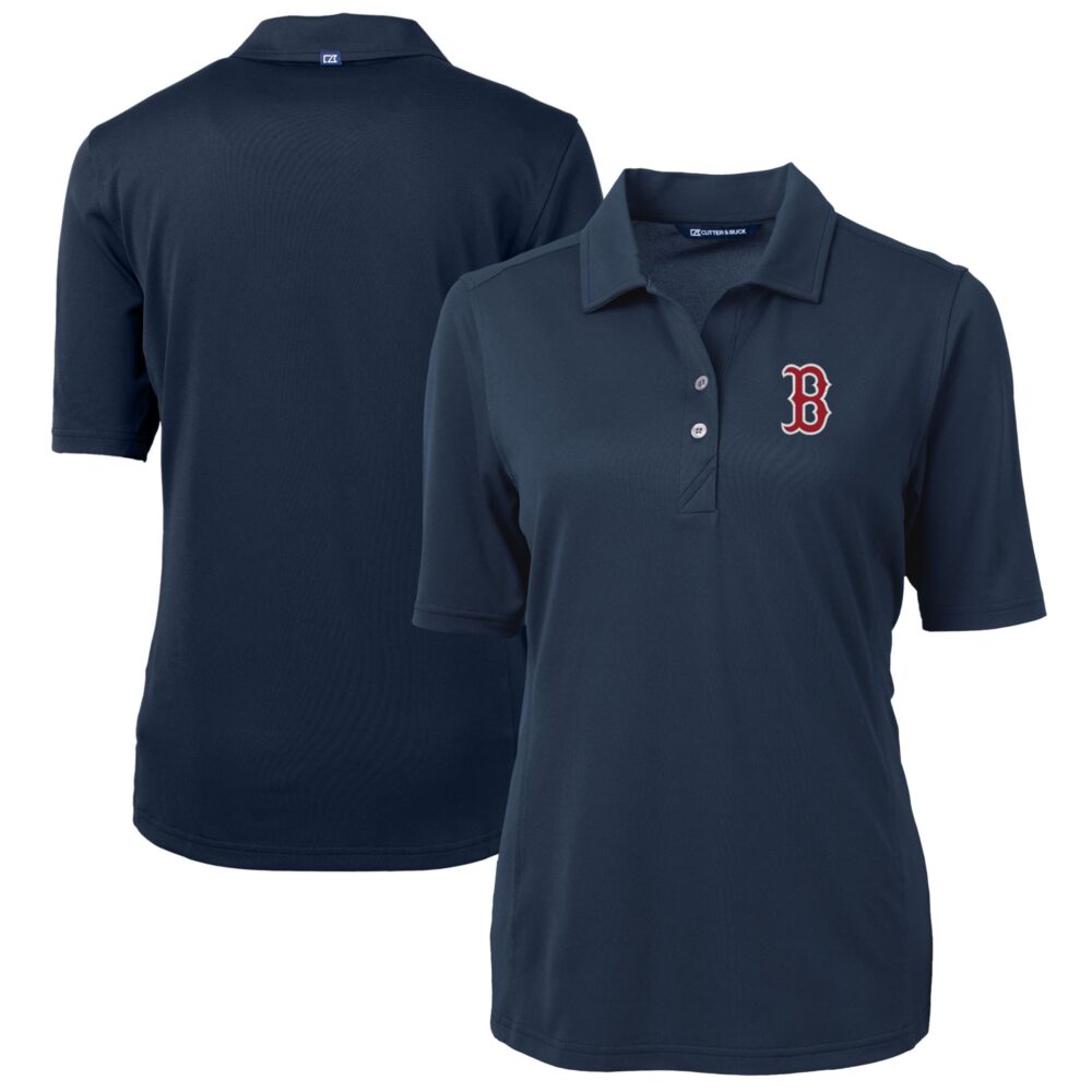 Women's Boston Red Sox  Cutter & Buck Navy DryTec Virtue Eco Pique Recycled Polo