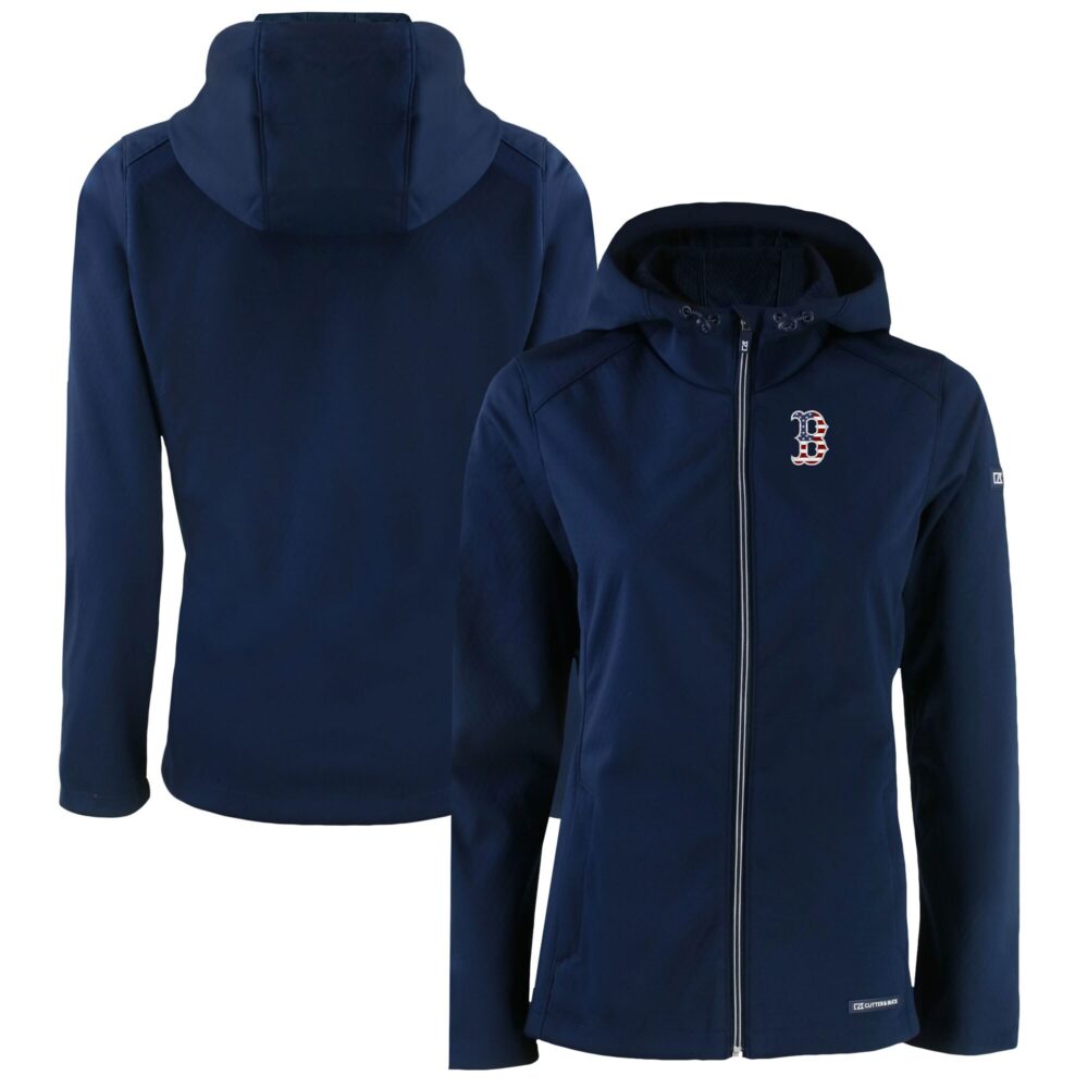 Women's Boston Red Sox Cutter & Buck Navy Evoke Eco Softshell Recycled Full-Zip Jacket