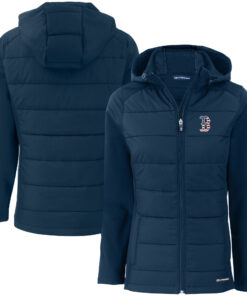 Women's Boston Red Sox  Cutter & Buck Navy Evoke Hybrid Eco Softshell Recycled Full-Zip Hoodie Jacket