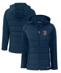 Women's Boston Red Sox  Cutter & Buck Navy Evoke Hybrid Eco Softshell Recycled Full-Zip Hoodie Jacket