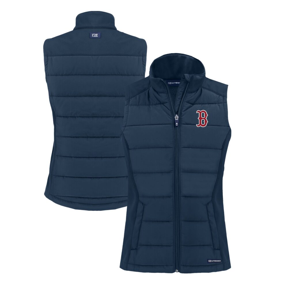Women's Boston Red Sox  Cutter & Buck Navy Evoke Hybrid Eco Softshell Recycled Full-Zip Vest