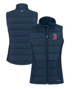 Women's Boston Red Sox  Cutter & Buck Navy Evoke Hybrid Eco Softshell Recycled Full-Zip Vest