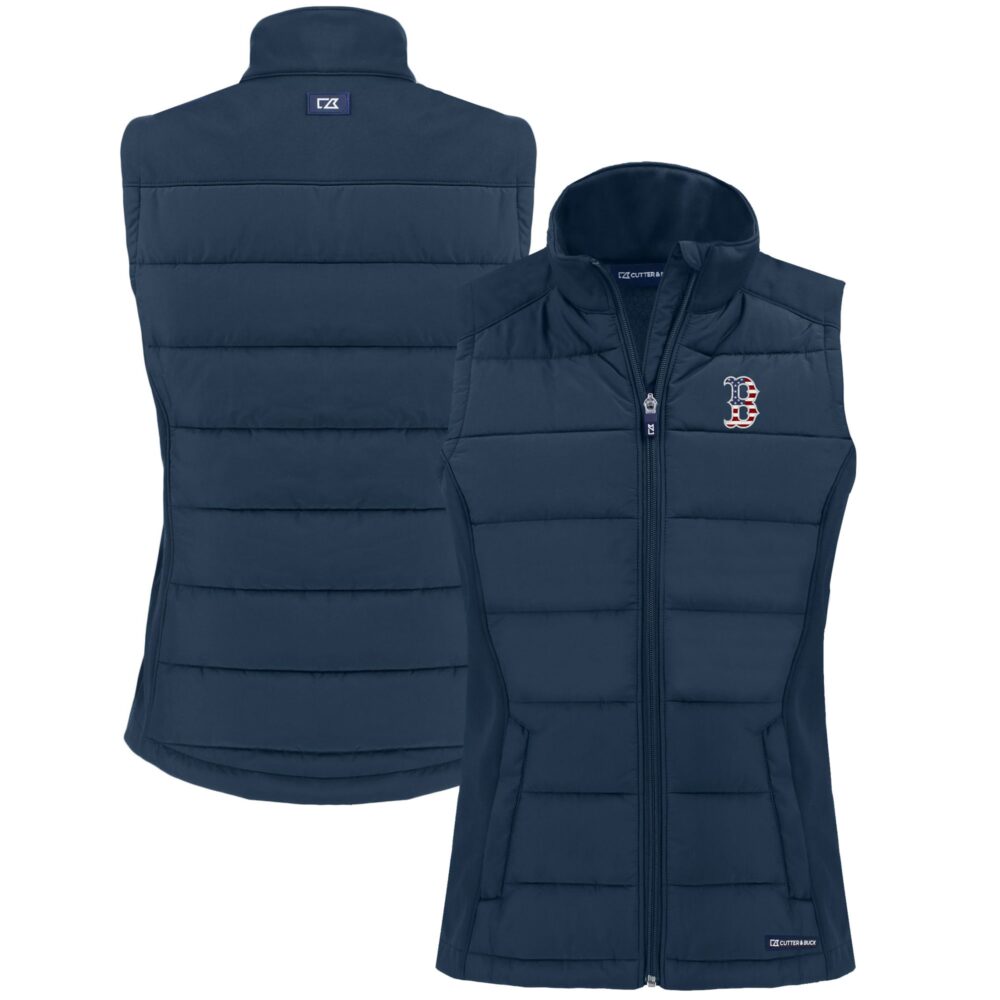 Women's Boston Red Sox  Cutter & Buck Navy Evoke Hybrid Eco Softshell Recycled Full-Zip Vest