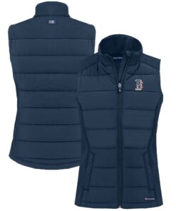 Women's Boston Red Sox  Cutter & Buck Navy Evoke Hybrid Eco Softshell Recycled Full-Zip Vest