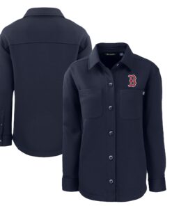 Women's Boston Red Sox Cutter & Buck Navy Roam Eco Knit Tri-Blend Full-Snap Shacket
