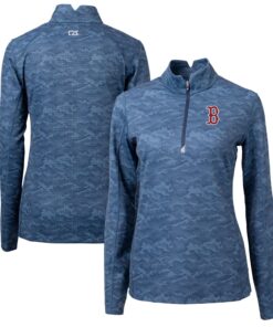 Women's Boston Red Sox Cutter & Buck Navy Traverse Camo Print Stretch Quarter-Zip Pullover Top