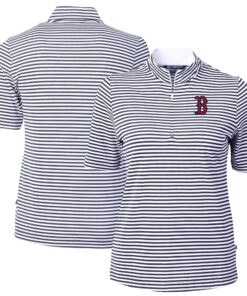 Women's Boston Red Sox  Cutter & Buck Navy Virtue Eco Pique Stripe Top