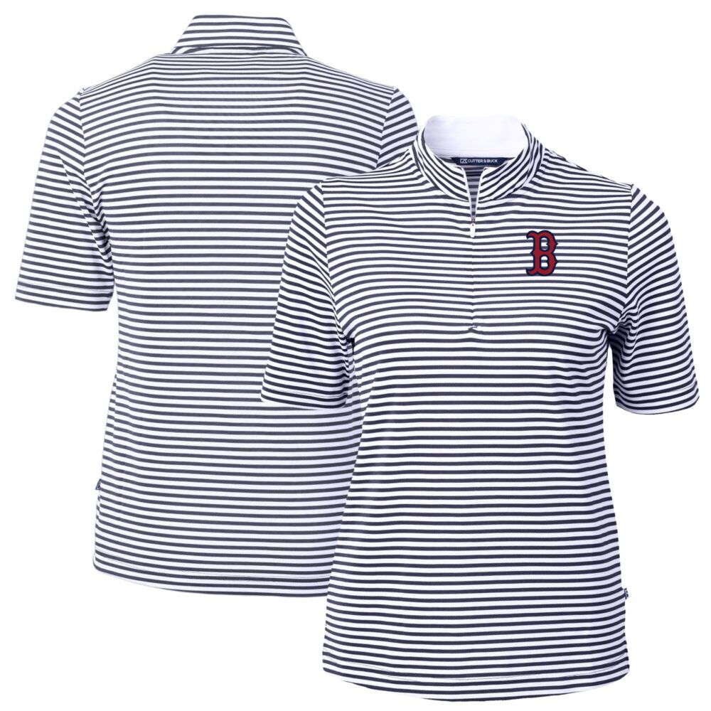 Women's Boston Red Sox  Cutter & Buck Navy Virtue Eco Pique Stripe Top