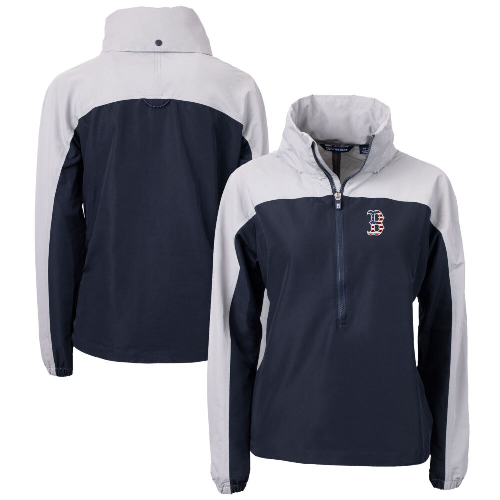 Women's Boston Red Sox Cutter & Buck Navy/Gray Charter Eco Recycled Anorak Jacket