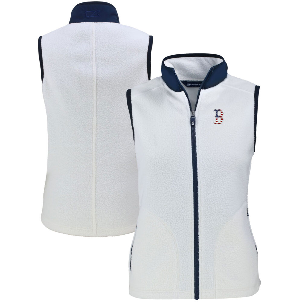 Women's Boston Red Sox  Cutter & Buck Oatmeal Cascade Eco Sherpa Fleece Full-Zip Vest
