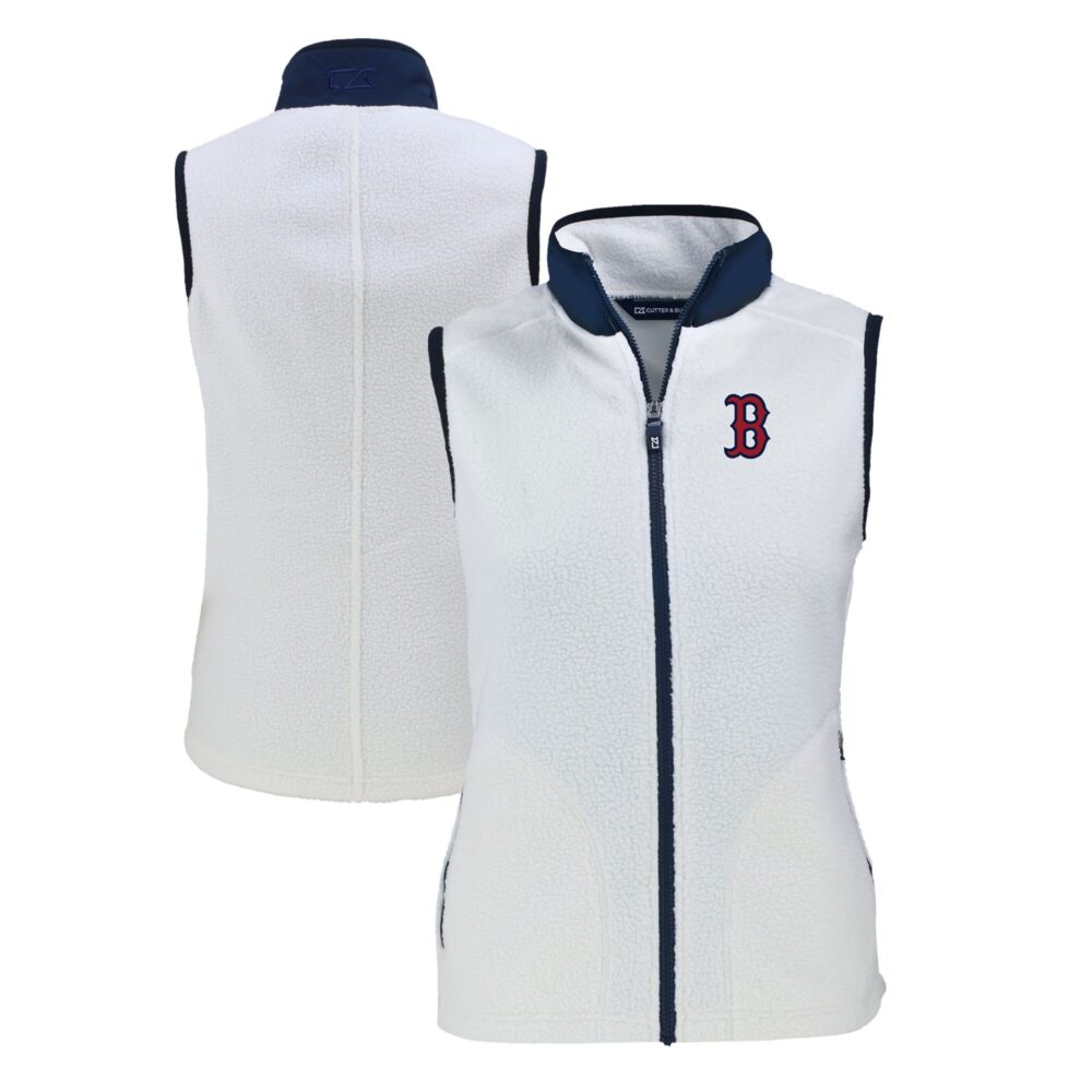 Women's Boston Red Sox  Cutter & Buck Oatmeal Cascade Eco Sherpa Fleece Full-Zip Vest