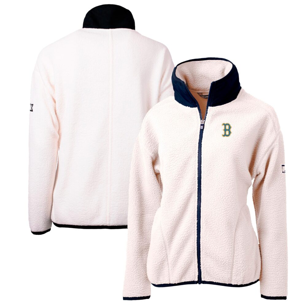Women's Boston Red Sox Cutter & Buck Oatmeal City Connect Cascade Eco Sherpa Full-Zip Jacket