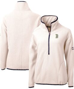 Women's Boston Red Sox Cutter & Buck Oatmeal City Connect Cascade Eco Sherpa Half-Zip Pullover Jacket
