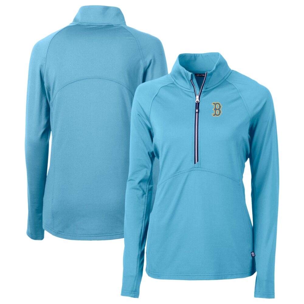 Women's Boston Red Sox Cutter & Buck Powder Blue City Connect Adapt Eco Knit Recycled Half-Zip Pullover Top