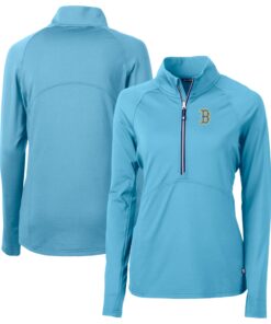 Women's Boston Red Sox Cutter & Buck Powder Blue City Connect Adapt Eco Knit Recycled Half-Zip Pullover Top