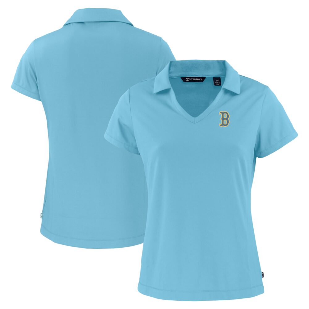 Women's Boston Red Sox  Cutter & Buck Powder Blue City Connect Daybreak Eco Recycled V-Neck Polo