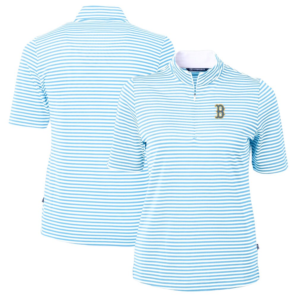 Women's Boston Red Sox Cutter & Buck Powder Blue City Connect Virtue Eco Pique Stripe Recycled Top
