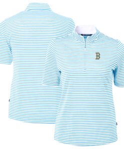 Women's Boston Red Sox Cutter & Buck Powder Blue City Connect Virtue Eco Pique Stripe Recycled Top