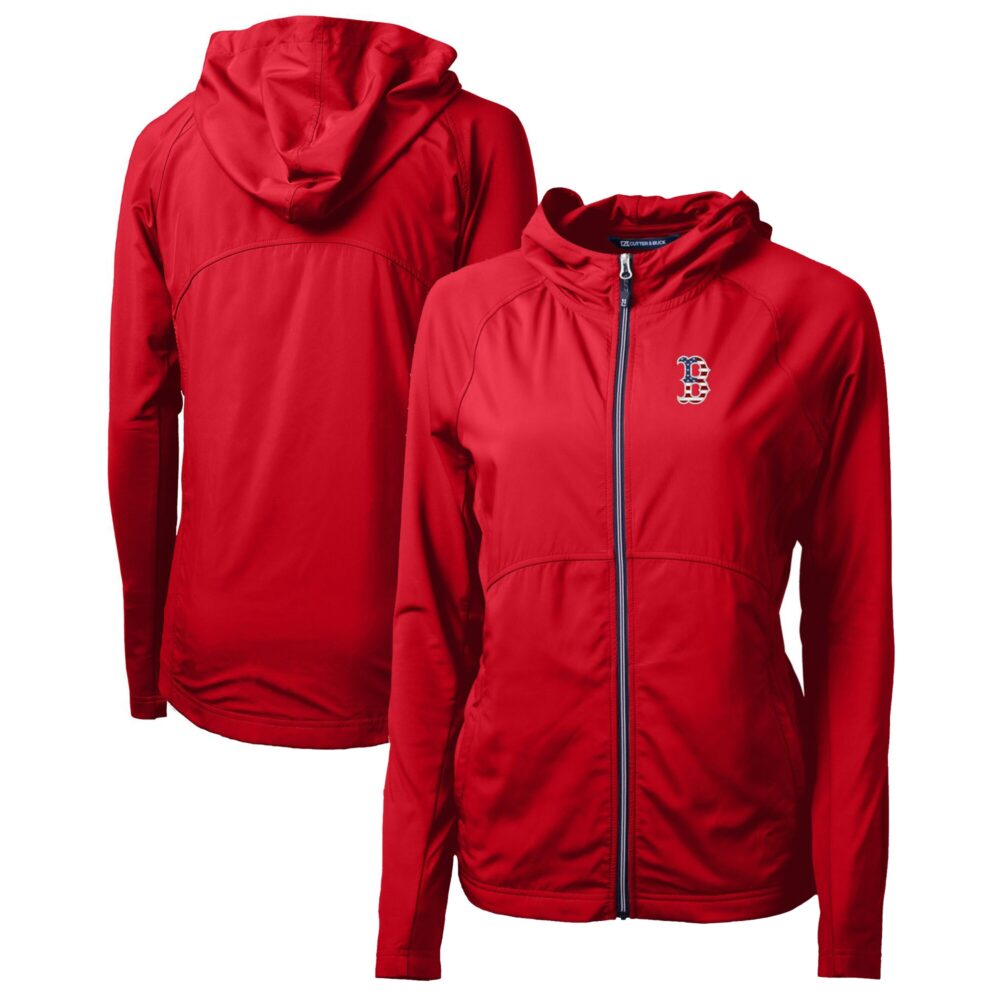Women's Boston Red Sox Cutter & Buck Red Americana Logo Adapt Eco Knit Hybrid Recycled Full-Zip Hoodie