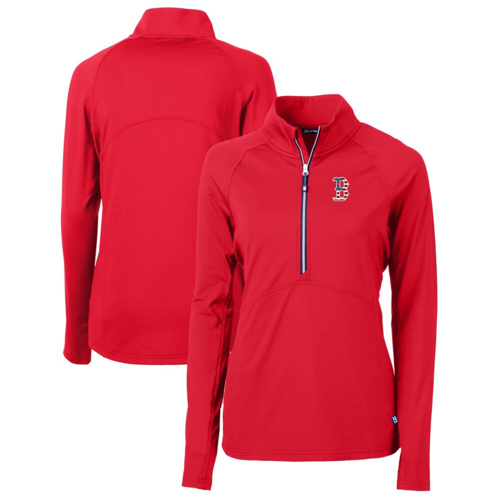 Women's Boston Red Sox Cutter & Buck Red Americana Logo Adapt Eco Knit Stretch Recycled Half-Zip Pullover Top