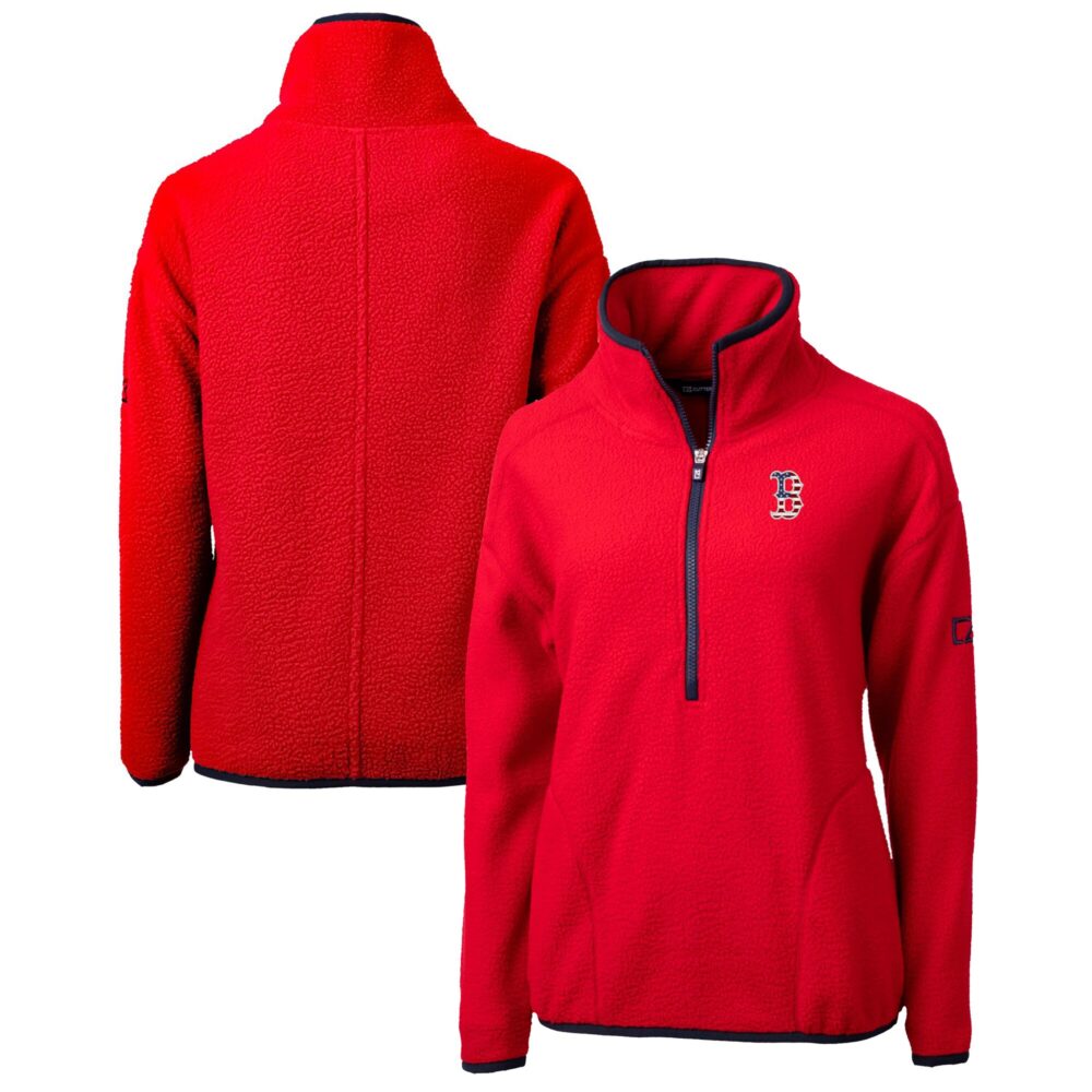 Women's Boston Red Sox Cutter & Buck Red Americana Logo Cascade Eco Sherpa Fleece Half-Zip Pullover Jacket