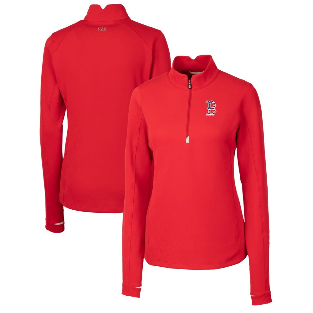 Women's Boston Red Sox Cutter & Buck Red Americana Logo DryTec Traverse Stretch Quarter-Zip Pullover Top