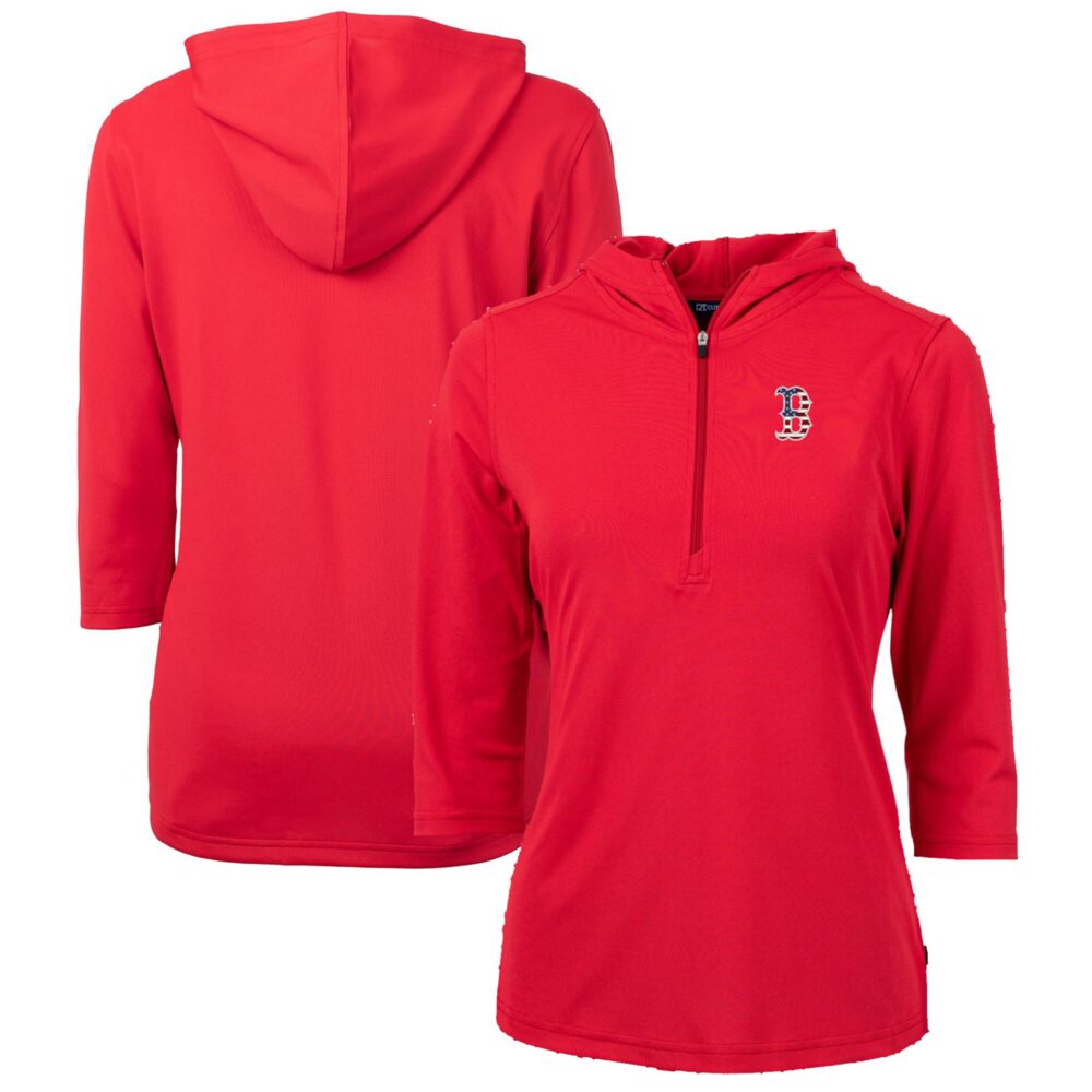 Women's Boston Red Sox Cutter & Buck Red Americana Logo DryTec Virtue Eco Pique Recycled Half-Zip Pullover Hoodie