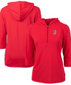 Women's Boston Red Sox Cutter & Buck Red Americana Logo DryTec Virtue Eco Pique Recycled Half-Zip Pullover Hoodie