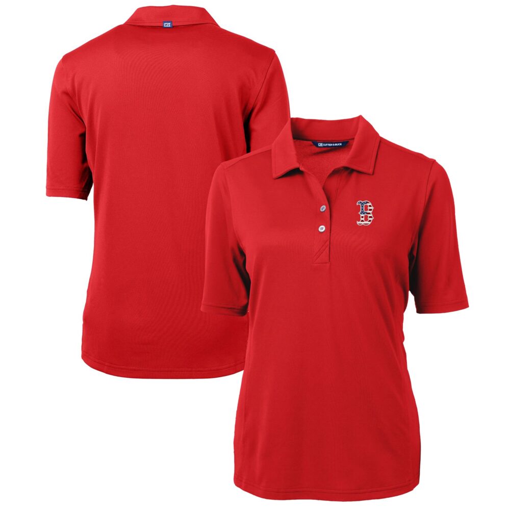 Women's Boston Red Sox Cutter & Buck Red Americana Logo DryTec Virtue Eco Pique Recycled Polo