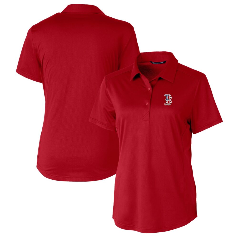 Women's Boston Red Sox Cutter & Buck Red Americana Logo Prospect DryTec Textured Stretch Polo