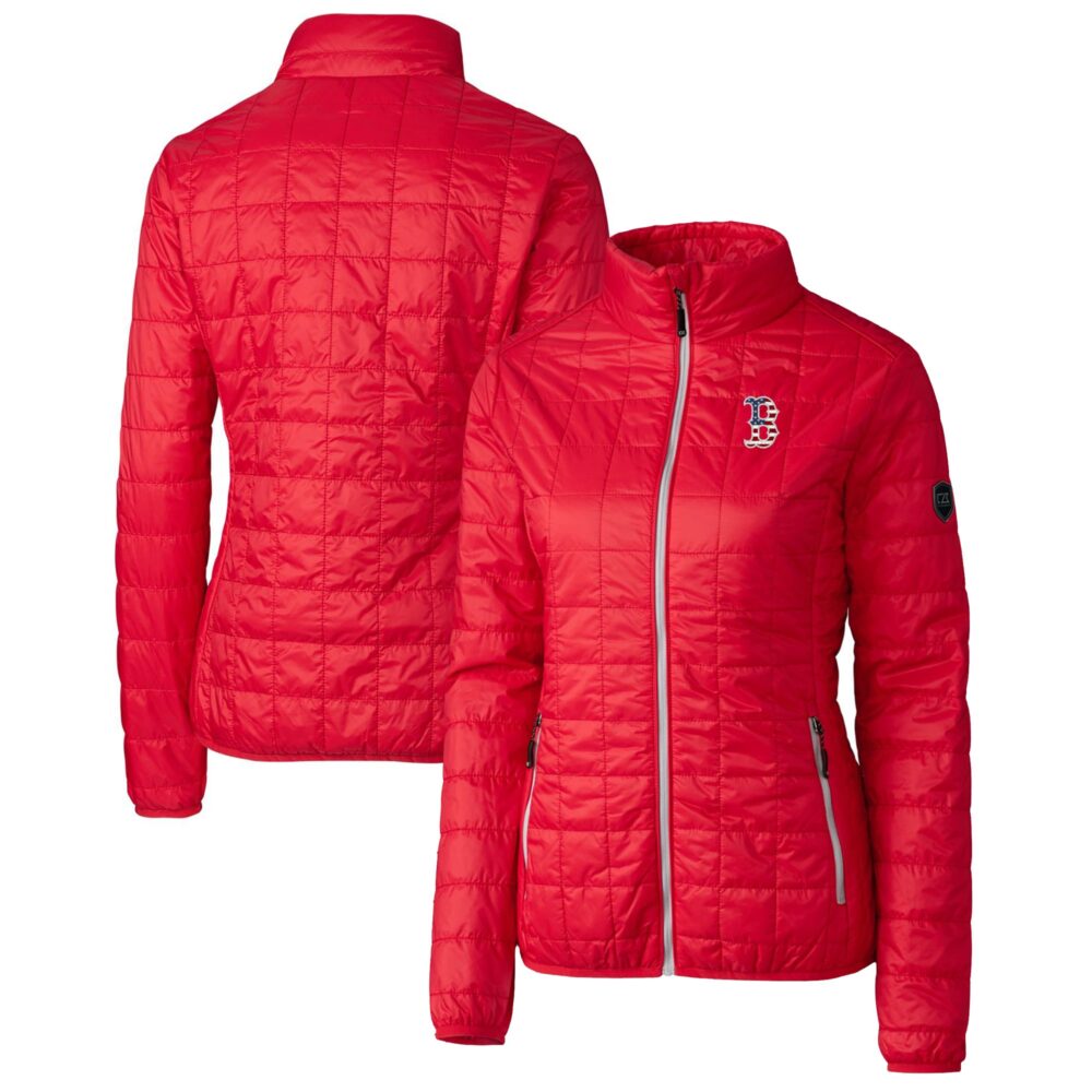 Women's Boston Red Sox Cutter & Buck Red Americana Logo Rainier PrimaLoft Eco Insulated Full-Zip Puffer Jacket