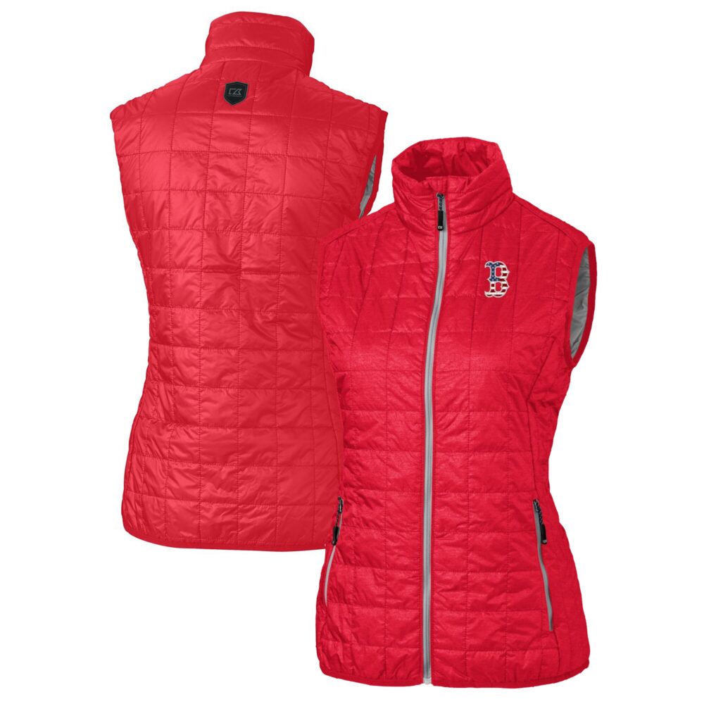 Women's Boston Red Sox Cutter & Buck Red Americana Logo Rainier PrimaLoft Womens Eco Insulated Full-Zip Puffer Vest
