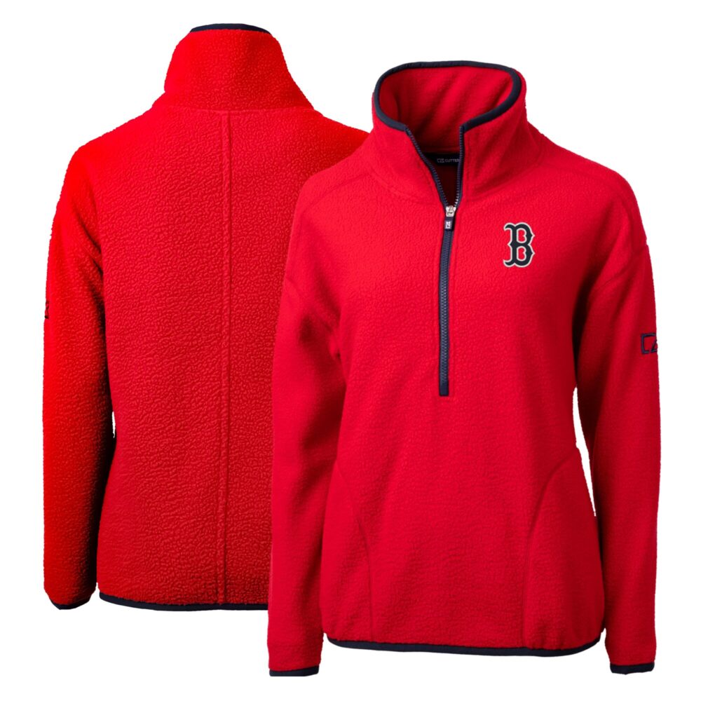 Women's Boston Red Sox Cutter & Buck Red Cascade Eco Sherpa Fleece Quarter-Zip Pullover Jacket
