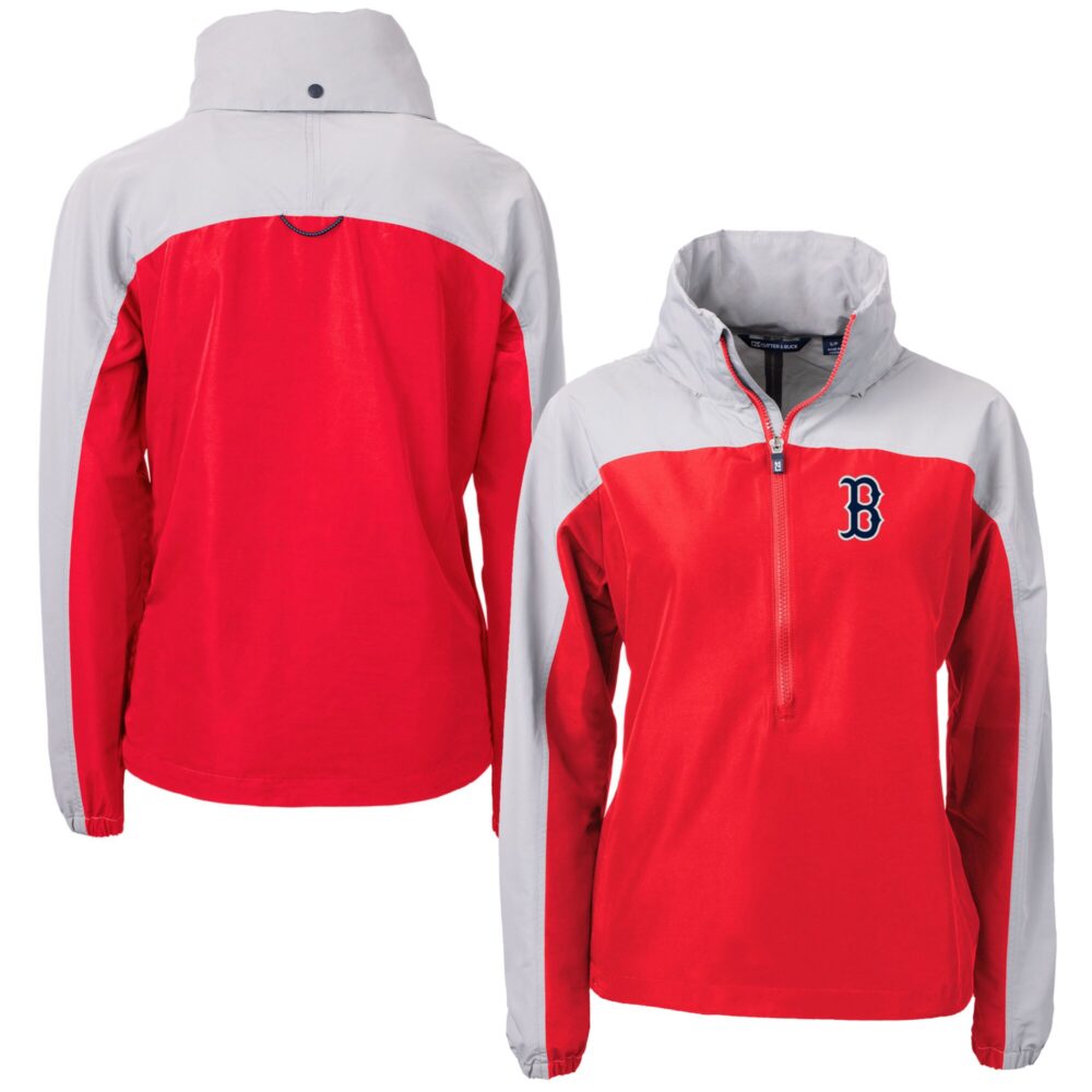 Women's Boston Red Sox  Cutter & Buck Red Charter Eco Recycled Half-Zip Anorak Jacket