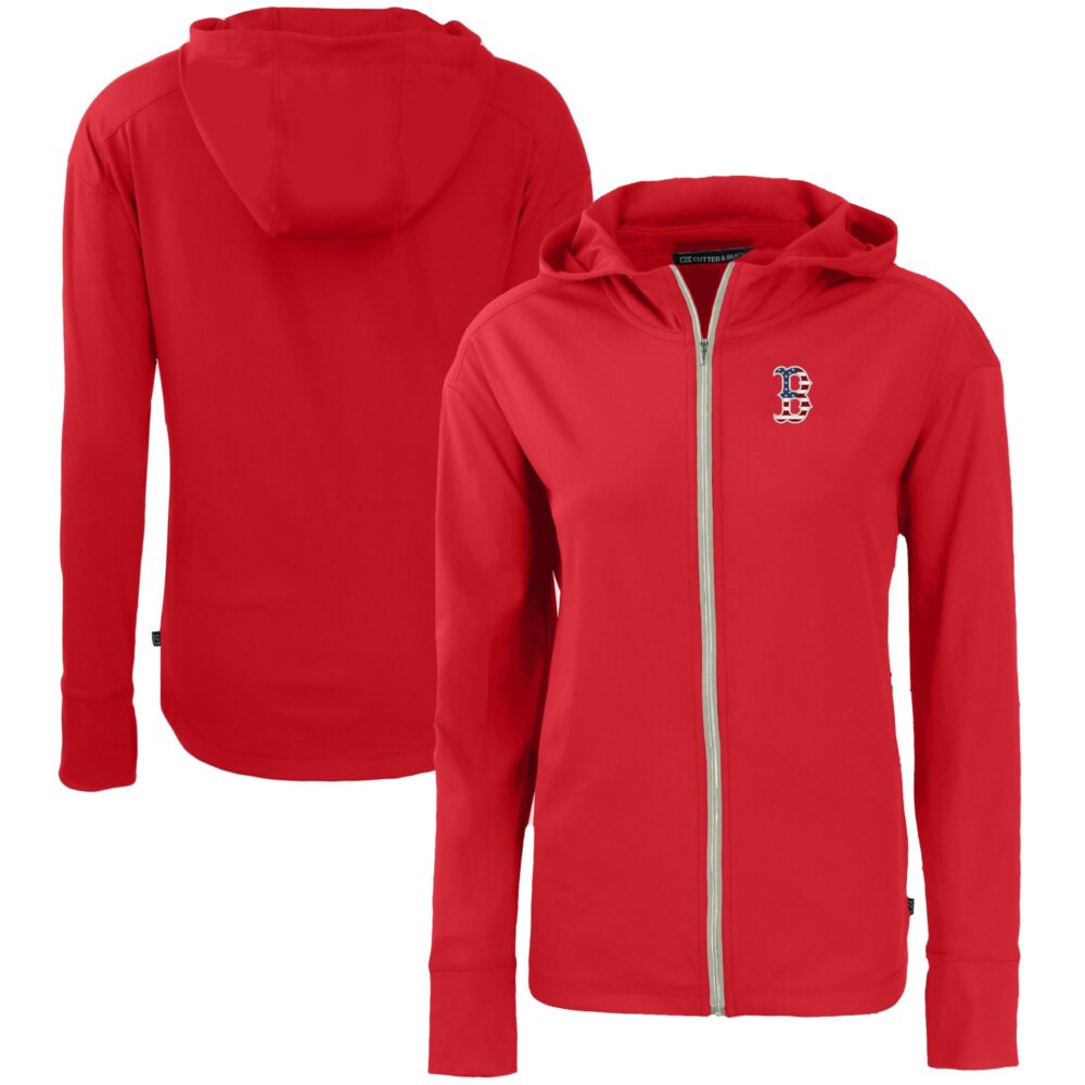 Women's Boston Red Sox  Cutter & Buck Red Daybreak Eco Recycled Full-Zip Hoodie