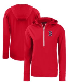 Women's Boston Red Sox  Cutter & Buck Red Daybreak Eco Recycled Half-Zip Hoodie