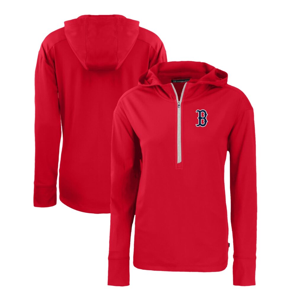 Women's Boston Red Sox  Cutter & Buck Red Daybreak Eco Recycled Half-Zip Hoodie