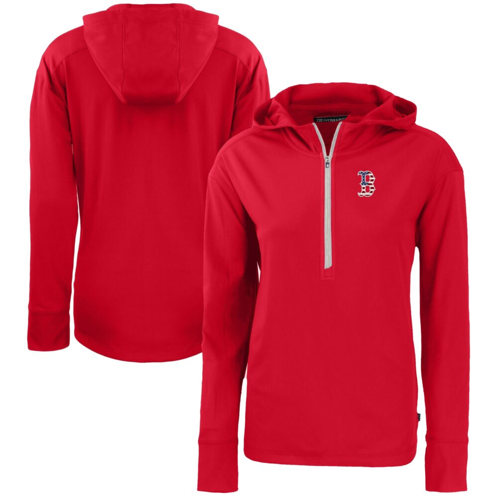 Women's Boston Red Sox  Cutter & Buck Red Daybreak Eco Recycled Half-Zip Hoodie
