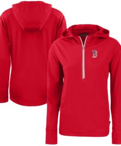 Women's Boston Red Sox  Cutter & Buck Red Daybreak Eco Recycled Half-Zip Hoodie