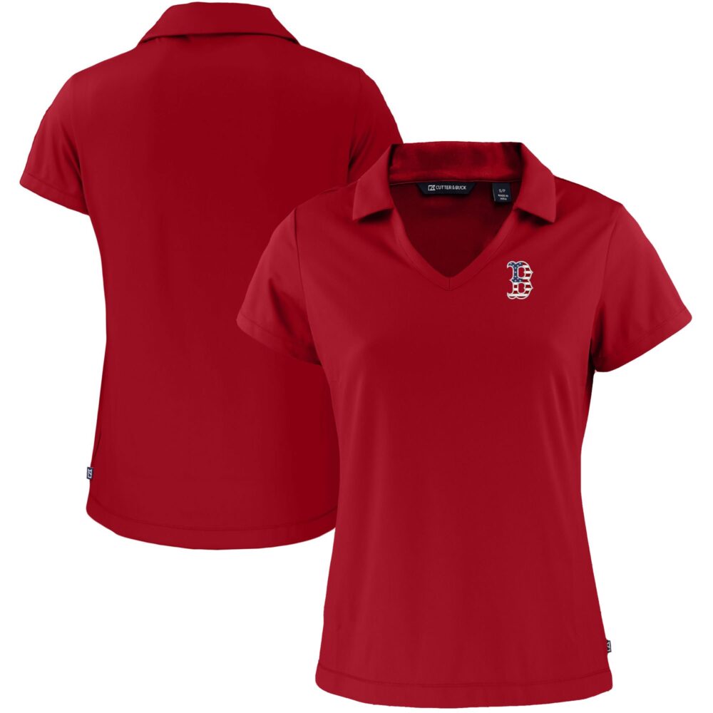 Women's Boston Red Sox  Cutter & Buck Red Daybreak Eco Recycled V-Neck Polo