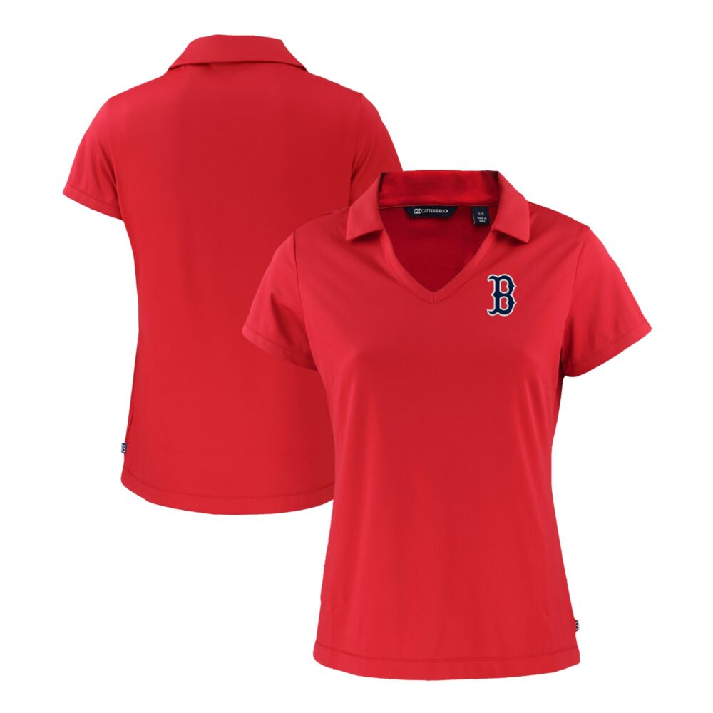 Women's Boston Red Sox  Cutter & Buck Red Daybreak Eco Recycled V-Neck Polo