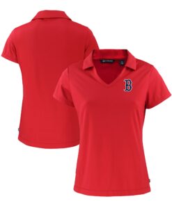 Women's Boston Red Sox  Cutter & Buck Red Daybreak Eco Recycled V-Neck Polo